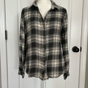 Bella Dahl Women’s Gray Plaid Button Down Flannel 100% Rayon Size Extra Small
